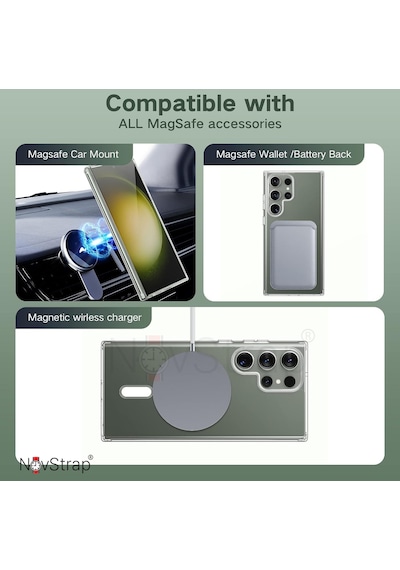 Novstrap Samsung Galaxy Uyumlu  S23 Ultra İle  Kılıf Şeffaf Magsafe İle  Kamera Korumalı Kapak