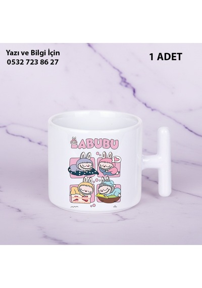 Labubu Kaliteli Porselen İsim Yazılabilir Premium Hediyelik T Baskılı Kupa Bardak Doğum Günühediyesi Beyaz