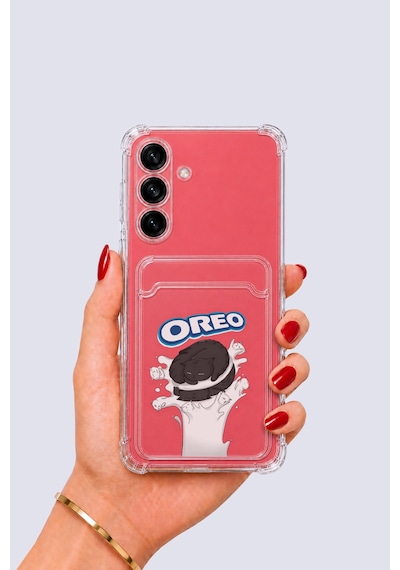 Samsung Uyumlu Galaxy S25 Kartlıklı Oreo Desenli Kılıf Pembe