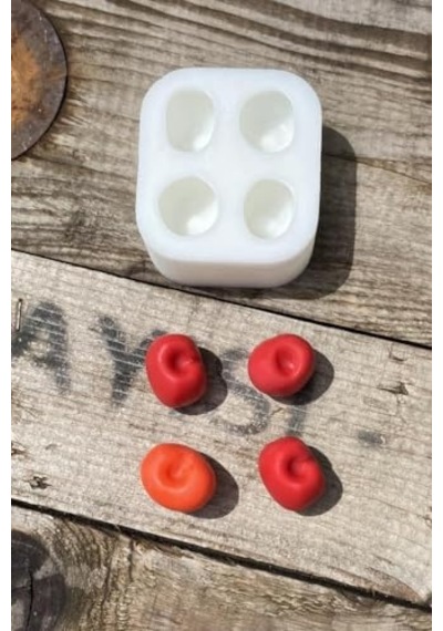 Kiraz Dörtlü Mum Kalıbı Silikon 2,5 X 2 X 1,8 Cm Küçük Süsleme Kalıbı 1 Adet