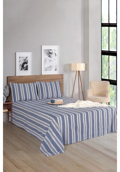 Sport Çizgili Çarşaf + Yastık Kılıfı Seti Tek Kişilik Soft Line Lacivert Lacivert