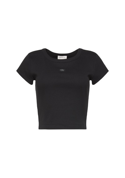 Calvin Klein A- Woven Label 2x2 Rıb Baby Tee Siyah Kadın T-shirt