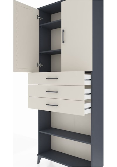 Arges Dolap 4 Raflı 3 Çekmeceli 2 Kapaklı 88x30x221 Antrasit-aytaşı Antrasit