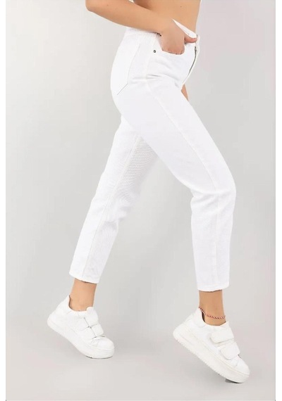 Lavajeans Kadın Mom Jean Beyaz Yüksek Bel Esnek Likrali Iç Göstermez Beyaz/white Beyaz