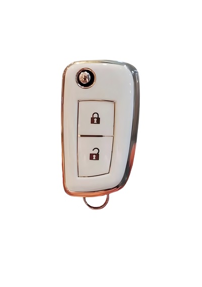 Autohan Keys Nissan Qashqai, Juke, Micra Sustaıı 2 Buton Nano Anahtar Kılıfı Beyaz Gümüş Renk