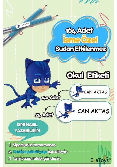 Pijamaskeliler Temalı Özel İsminiz Yazılı Okul Etiketi Diğer