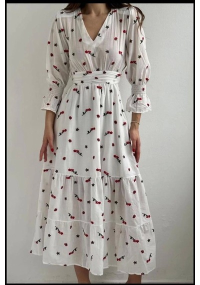 Defymoda Kırmızı Gipeli Vual Elbise Kırmızı