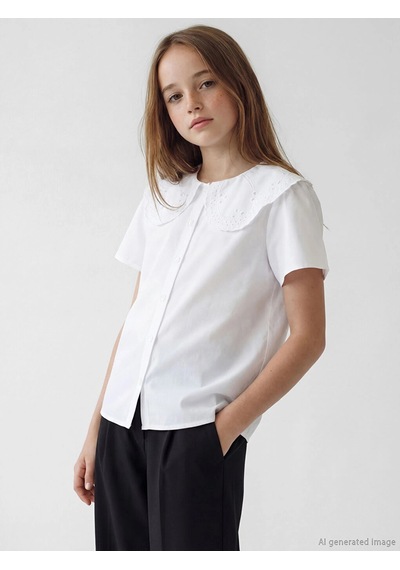 LC Waikiki Lcw Kids Beyaz Bebe Yaka Kız Çocuk Poplin Gömlek Buxe Whıte