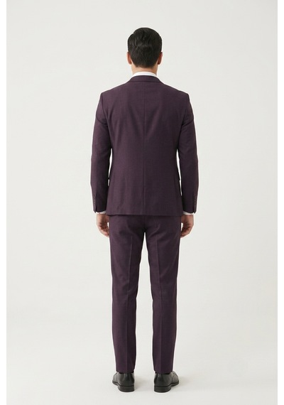 Bihan Store Erkek 6 Drop Slim Fit Yelekli Takım Elbise Çift Yırtmaç Altın Kuş Gözü - Mürdüm Bihan Store Erkek 6 Drop Slim Fit Yelekli Takım Elbise Çift Yırtmaç Altın Kuş Gözü - Mürdüm