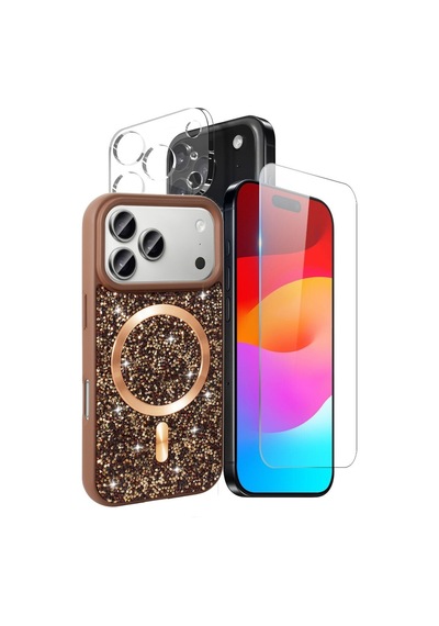 Teleplus iPhone Uyumlu 17 Pro Kılıf Mozaik Msafe Taşlı 3in1 Set Kılıf