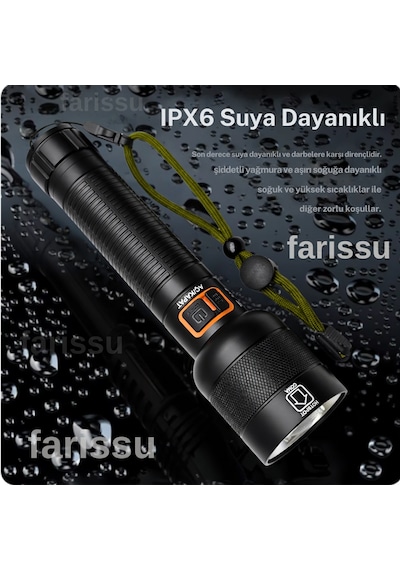 Everton Rt-063 A Beyaz Lazer Taktik El Feneri - 30w 2000 Lümen Profesyonel Aydınlatma Siyah