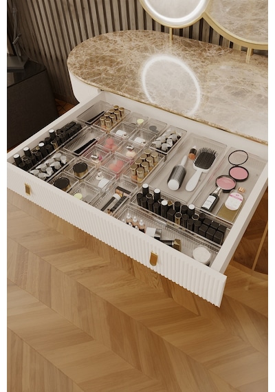 Meleni Home 24'lü Set - Modüler Çekmece İçi Masaüstü Düzenleyici - Takı Organizer Şeffaf