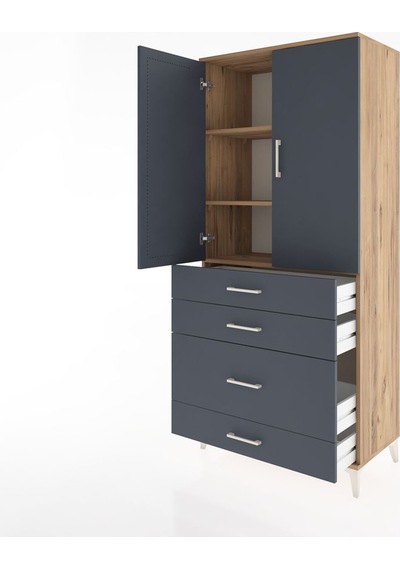 Hyperion Dolap 3 Raflı 4 Çekmeceli 2 Kapaklı 88x44x195 Çam-an... Çam