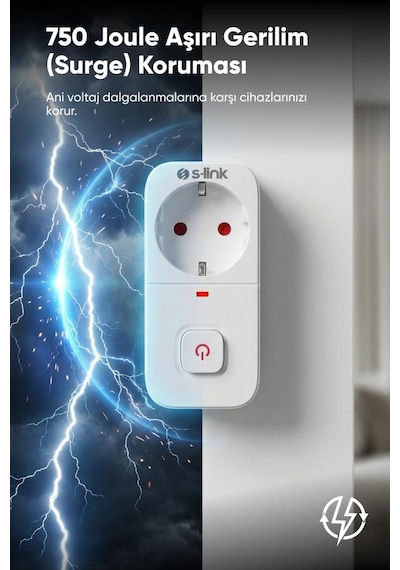 S-link Sl-010 Bykalite 5li Set 16a/250v 750 Joule Anahtarlı Isıya Duyarlı Devre Ve Akım Korumalı Tekli Priz 0.2 M