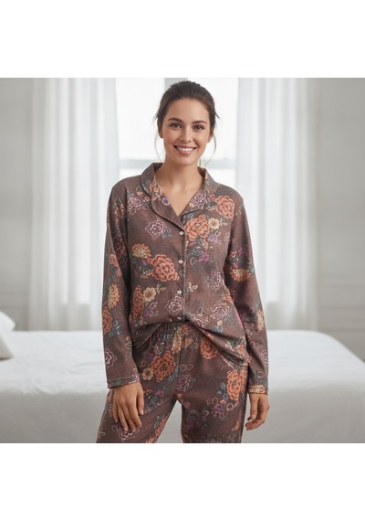Bonbon Kadın Giyim Önden Düğmeli Baskılı Pijama Takımı Bb2671 Çok Renkli
