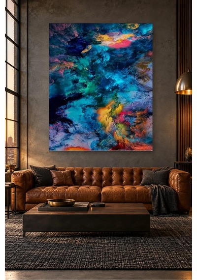 Fida Turkuaz Pembe Bulutsu Soyut Desen Canvas Tablo Çok Renkli