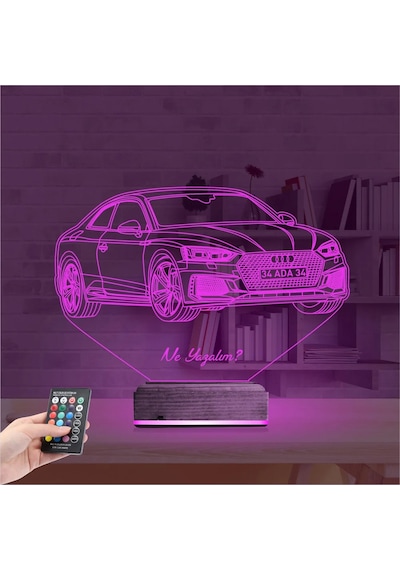 Luvivia Spor Araba Audi Kişiye Özel 3d Lamba - Masa Gece Lambası V2 Şeffaf