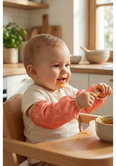 Sıvı Geçirmez Lastikli Bebek Mama Beslenme Kolluğu Seti Çocuk Aktivite Etkinlik Kol Kılıfı Love