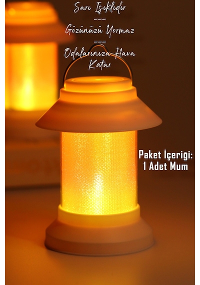 Led Mum Sokak Lambası Tip Kulplu Dumansız Pilli Alevli Dekoratif Yapay Mum Işıldak Beyaz 1036-9