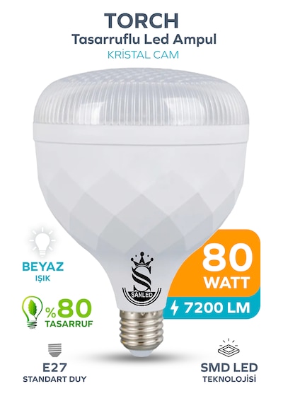 80w Kristal Tasarruflu E27 Beyaz Işık Torch Led Ampul-1-2-4-6-8-10 Adettir 1 Adet