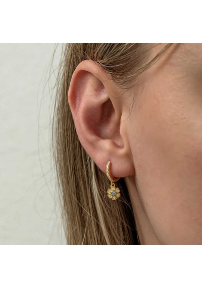 Gümüş Sallantılı Gold Minimal Çiçek Kadın Küpe Gold