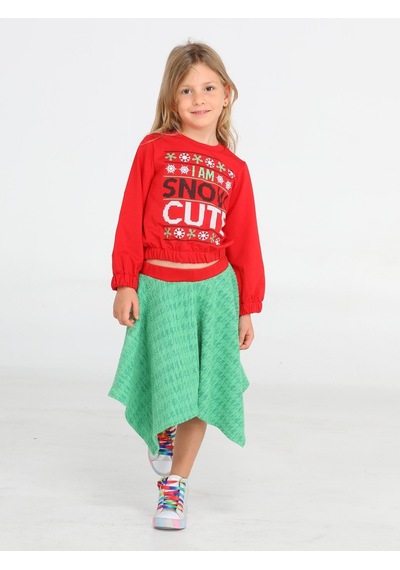Casabony Snow Cute Kız Çocuk Etek + Sweatshirt Takım-kırmızı Kırmızı