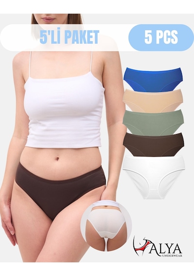 Alya Underwear Kadın Pamuklu Hipster - Slip Külot 5 Farklı Renk 1 Pakette Cok Renkli