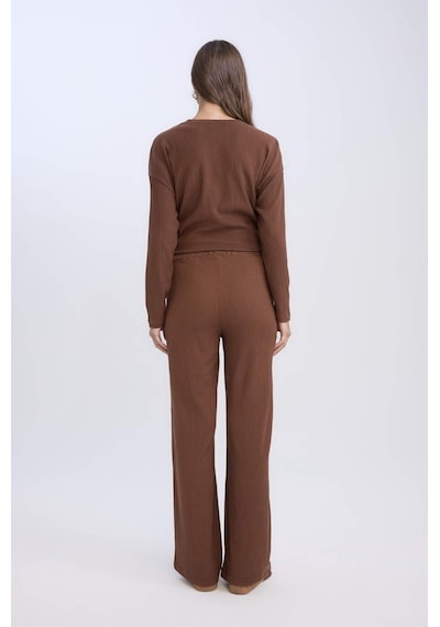 Defacto Bürümcük Pantolon Wide Leg Geniş Bol Paça Esnek Belli C0200AX24AUBN316 Kahve