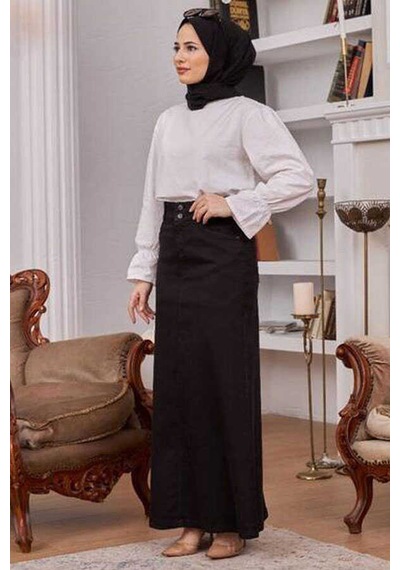 2254-denim Klasik Etek Siyah Siyah