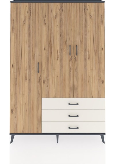 Arges Dolap 6 Raflı 3 Çekmeceli Tek Askılı 132x30x195 Antrasi... Antrasit