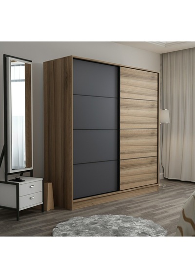 Minarmobilya Minar Kale 2 Kapaklı Sürgülü Dolap 180 Cm - Dore/Antrasit (541417069)