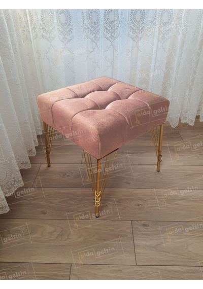 Modern Dilim Puf Ayakucu Puf Gold Metal Ayak 45 45 Vizon