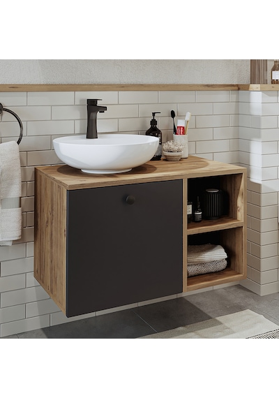 Lavabolu Mdf 75 Cm Çekmeceli Banyo Dolabı Atlantik Çam - Antrasit