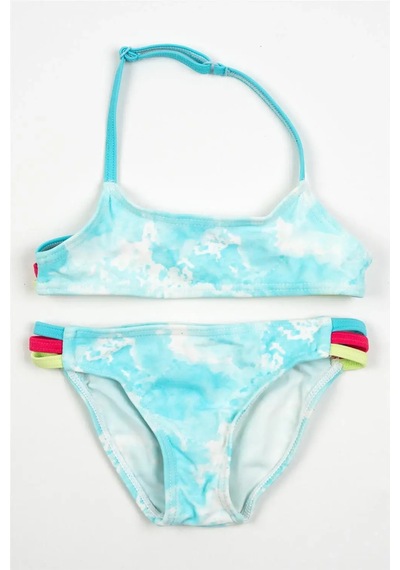 Adisia Kız Bebek Turkuaz Beyaz Desenli Bikini İpli Takım Turkuaz