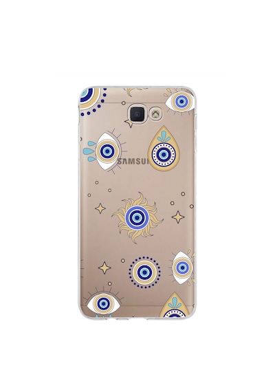 Samsung Galaxy J7 Prime 2 İle Uyumlu 1mm Slim Fit Nazar Boncuğu 5 Baskılı Şeffaf Kılıf Şeffaf