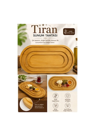 Doğal Bambu Sunum Tabağı Ahşap