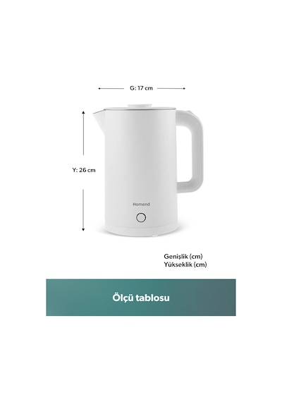 Homend Heatrow Cool Touch 1618h Çift Duvarlı Sessiz Xl Su Isıtıcısı Kettle