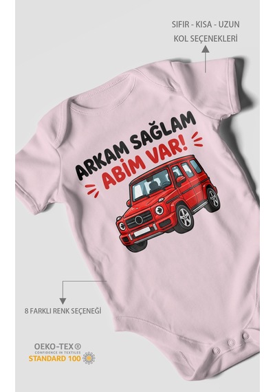 Morivokids Arkam Sağlam Abim Var Kısa Kollu Bebek Body %100 Pamuk Bebe Pembe