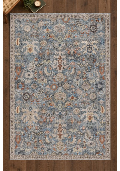 Artloop İstanbul Mavi Krem Oryantal Vintage Desenli Dokuma Tabanlı Şönil Halı Al 644 Mavi - Krem - Oryantal