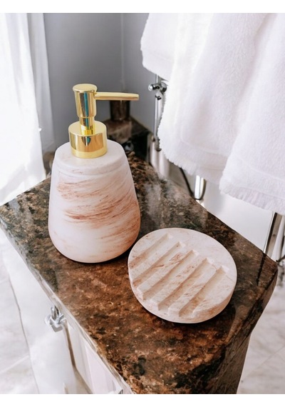 Marble Bej Beton Serisi Sıvı Ve Katı Sabunluk Seti Gri