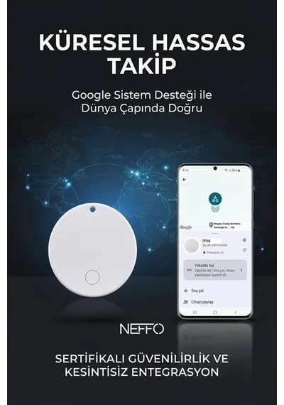 Akıllı Takip Cihazı, İos Ve Android Uyumlu, Apple Find My Ve Google Cihazımı Bul Destekli, Kompakt Tasarım, Konum