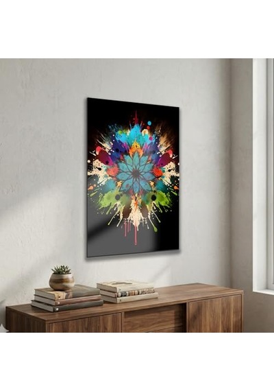 Modern Dekoratif Tablo, Cam Görünümlü, Yapışkanlı, Kolay Montaj, Uv Baskılı Mandala Desenli 40 X 60 Cm