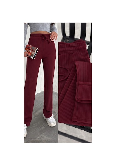 Gugus Kadın Bol Paça İçi Polarlı Fitilli Pantolon Içi Wide Leg Eşofman Altı Bordo Kırmızı Gugus Kadın Bol Paça İçi Polarlı Fitilli Pantolon Içi Wide Leg Eşofman Altı Bordo Kırmızı