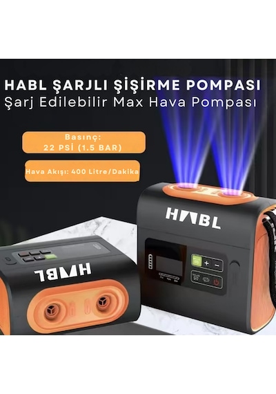 Habl Şarjlı Dijital Şişirme Pompası Çadır/paddle Board/şişme Yatak Vb 22psı 1.5 Bar Siyah Turuncu