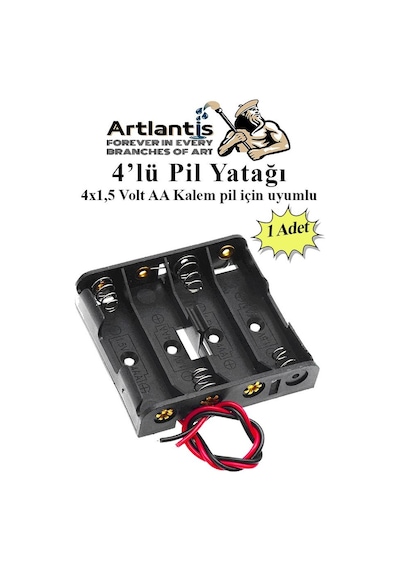 4 Lü Pil Yatağı Deney 1 Adet Pil Yuvası Pil Kutusu Aa Kalem Kalın Pil 4x1,5 Volt Yaylı Pil Yuvası