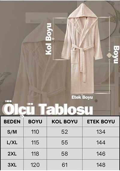 Pamuklu Kapüşonlu Banyo Bornozu Yumuşak Doku Çeyiz Cepli Kemerli Unisex Bej