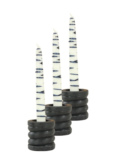 Eskitme Mumluk Şamdan 3 Adet Tealight Ve İnce Mum Uyumlu Spiral Model - Siyah