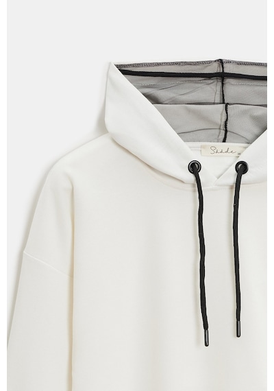 Sââde Kadın Oversize Kapüşonlu Basic Hoodie Sweatshirt Ekru