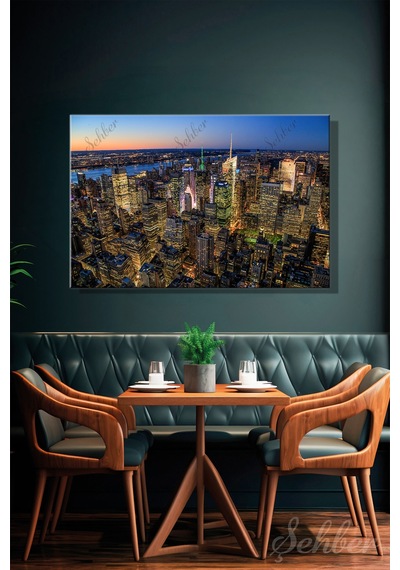 Dekoratif Yatay Kanvas Tablo Tekli Salon Mutfak Yatak Odası Ofis Manhattan Gece Manzarası 1267