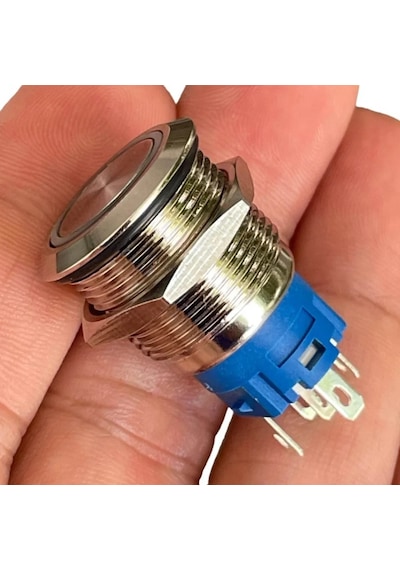 E1 19mm Metal Buton Kalıcılı 12-24v Kırmızı Led Işıklı 1no/1nc